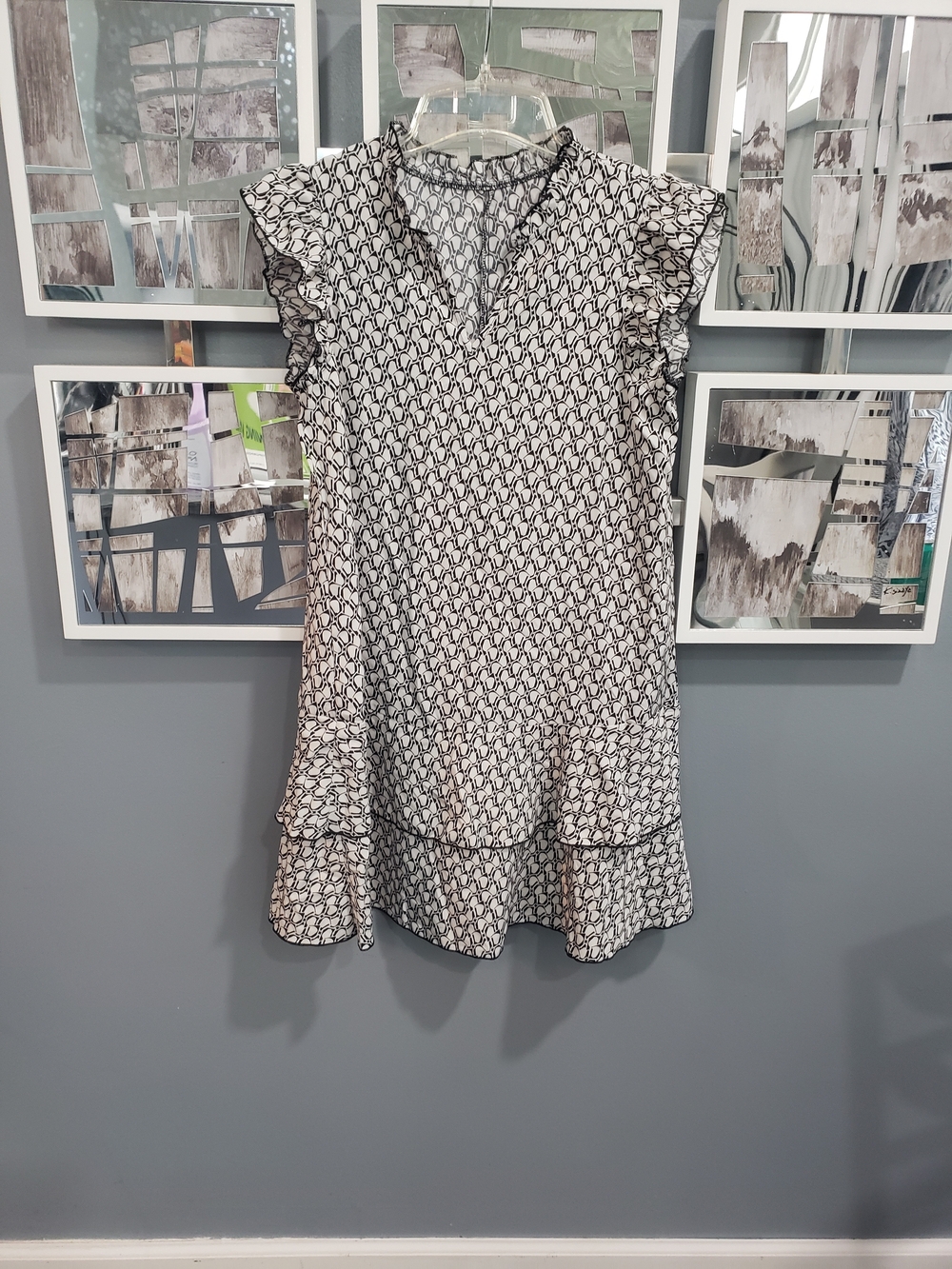 Black & White Flutter Sleeve Mini Dress